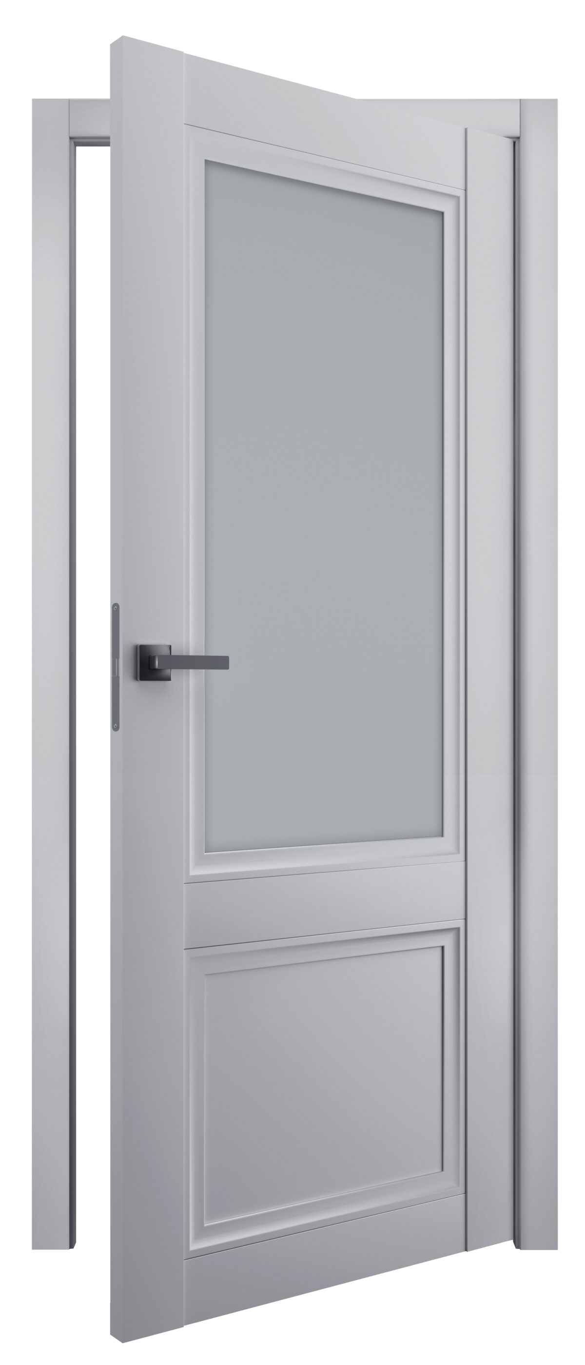 A0-Neoclassico 402 Szürke laminált beltéri ajtó szatén üveggel - Image 2 A0-Neoclassico 402 Szürke laminált beltéri ajtó szatén üveggel - A0 Neoclassico 402 Light Grey laminalt belteri ajto uveges open 1200x2797