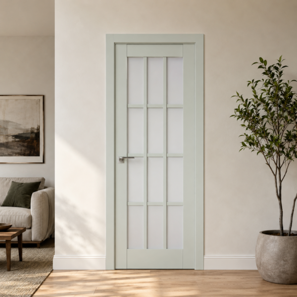 A-NeoSoft 603 Oliva laminált beltéri ajtó szatén üveggel