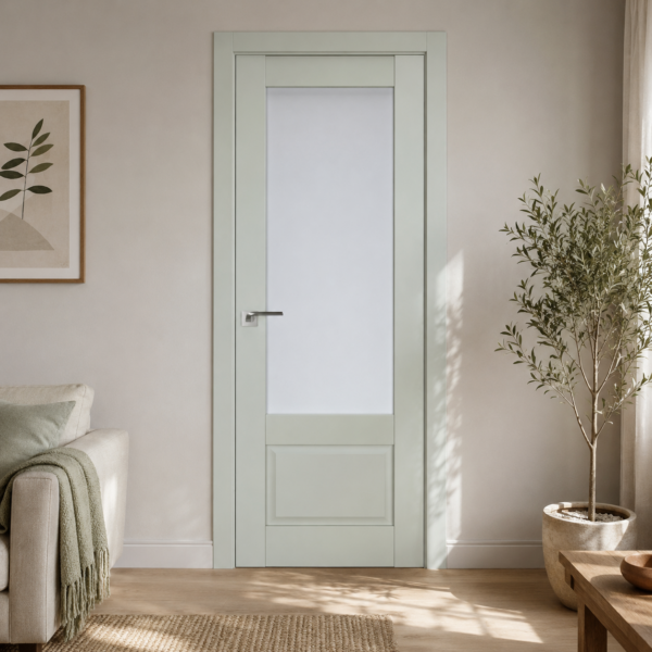 A1-Neo-Soft 606 Oliva laminált beltéri ajtó szatén üveggel