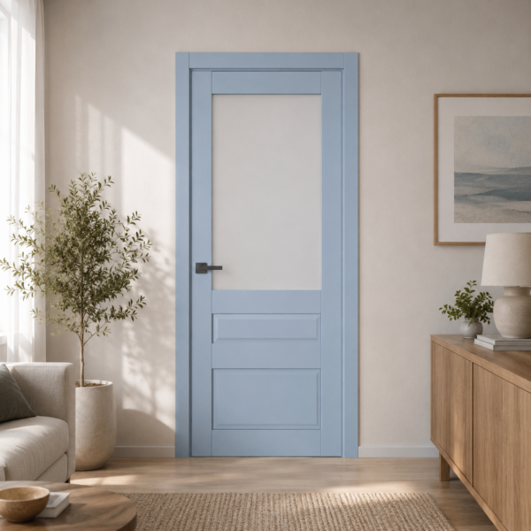 A1-Neo-Soft 608 Akvamarain laminált beltéri ajtó szatén üveggel