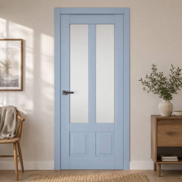 A1-Neo-Soft 609 Akvamarin laminált beltéri ajtó szatén üveggel