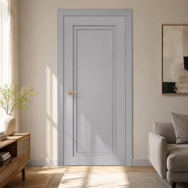 A0-Neoclassico 401 Szürke laminált beltéri ajtó tömör A1-Neo-Soft 608 Zafir laminált beltéri ajtó szatén üveggel - A0 Neoclassico 401 Light Grey laminalt belteri ajto tomor scaled 1 600x600