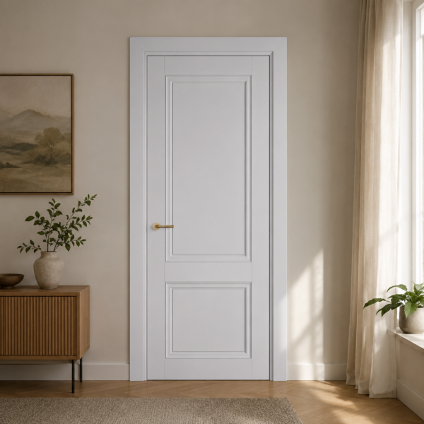 A0-Neoclassico 402 Fehér laminált beltéri ajtó tömör Viola Szürke Tölgy Ezüst Patina festett furnéros beltéri ajtó szatén üveggel - A0 Neoclassico 402 White laminalt belteri ajto tomor scaled 1 600x600