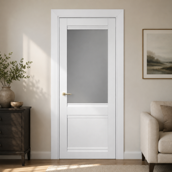 A0-Neoclassico 404 Fehér laminált beltéri ajtó szatén üveggel A0-Neoclassico 608 Magnólia laminált beltéri ajtó tömör - A0 Neoclassico 404 White laminalt belteri ajto uveges scaled 1 600x600