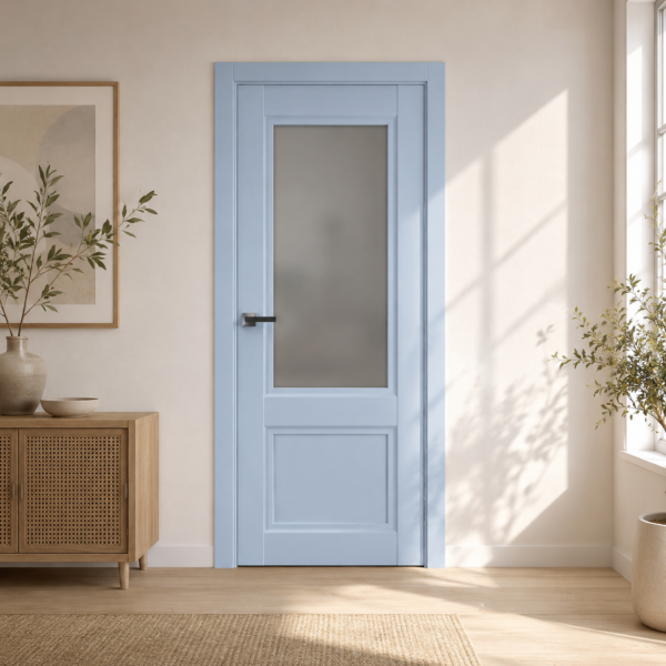 A1-Neo-Soft 402 Akvamarin laminált beltéri ajtó szatén üveggel