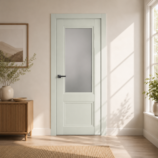 A1-Neo-Soft 402 Oliva laminált beltéri ajtó szatén üveggel