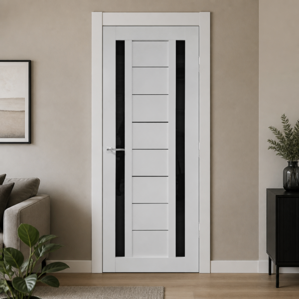 Prime 2 Fehér laminált beltéri ajtó fekete üveggel