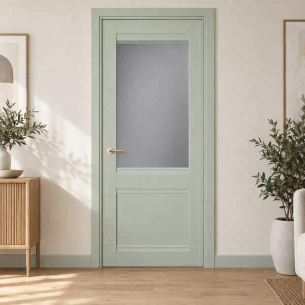 A1-Neo-Soft 404 Oliva laminált beltéri ajtó szatén üveggel