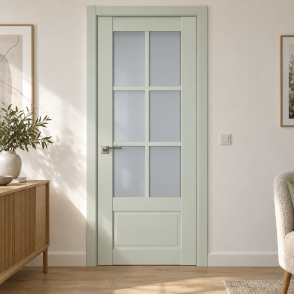 A-NeoSoft 602 Oliva laminált beltéri ajtó szatén üveggel